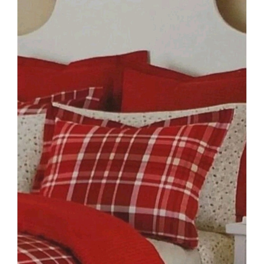 Martha Stewart Collection Winter Tartan Red Flannel Pillow‎ Shams Set Of Two